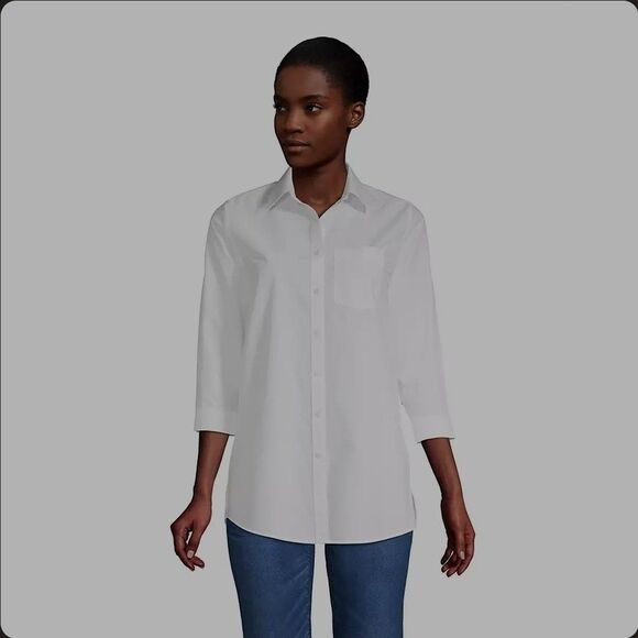 Lands' End Wrinkle Free Broadcloth White 3/4 Sleeve Buttoned Shirt Womens Sz 10 - Picture 2 of 11